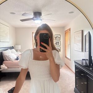 White Puff Sleeve Midi Dress